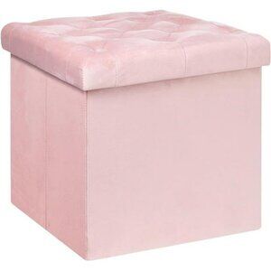 Pink Velvet Storage Ottoman Cube Folding Footstool Seat Box Bench Organizer
